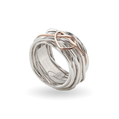 Anello Filodellavita Classic 13 Fili in Argento e Cuore annodato Oro Rosa