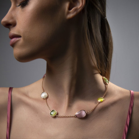 Girocollo MADI'  Bubble con Quarzi Rosa Verde e Ghiaccio