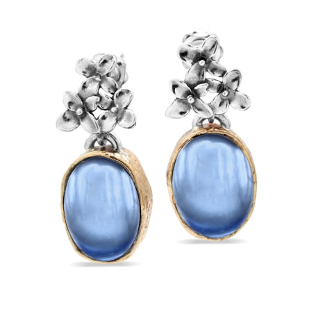 Orecchini LUNARIA Fiori con Pietra Ovale Blu