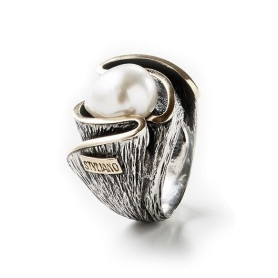 Anello Styliano Jewellery in Argento Oro e Perla