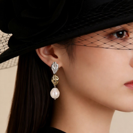 Orecchini LUNARIA Fiona Argento Bronzo e Perla